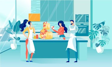 Arkadaşlar evde pişirdikleri keki dekore ederler..