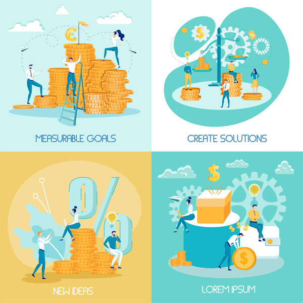 Measurable Objective Flat Social Media Banners Set