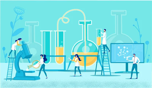 Laboratorio creativo con equipos y empleados . — Vector de stock