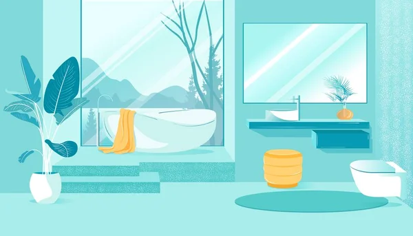 Μπάνερ εσωτερικό μπάνιο με θέα στο βουνό. — Διανυσματικό Αρχείο