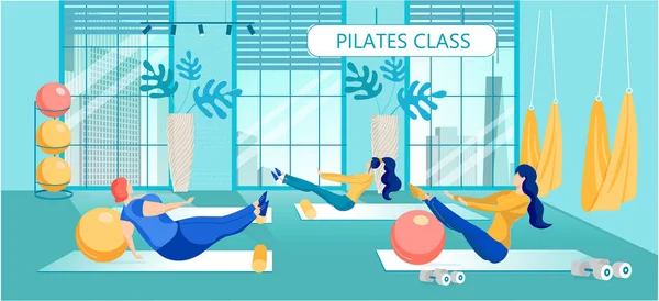 Pilates Class per le donne Cartone Animato di allenamento giornaliero — Vettoriale Stock