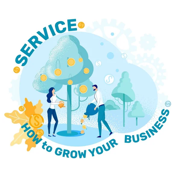 Service hoe om uw bedrijf te groeien, Cartoon Banner. — Stockvector
