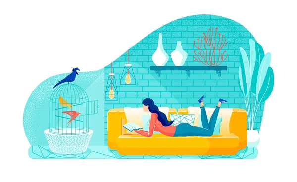 Relaks w domu na kanapie, Jasna ilustracja. — Wektor stockowy