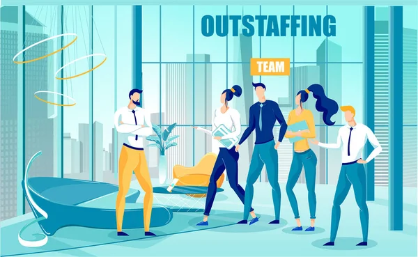 Outpersonffing of professionele team werk Uitnodiging. — Stockvector