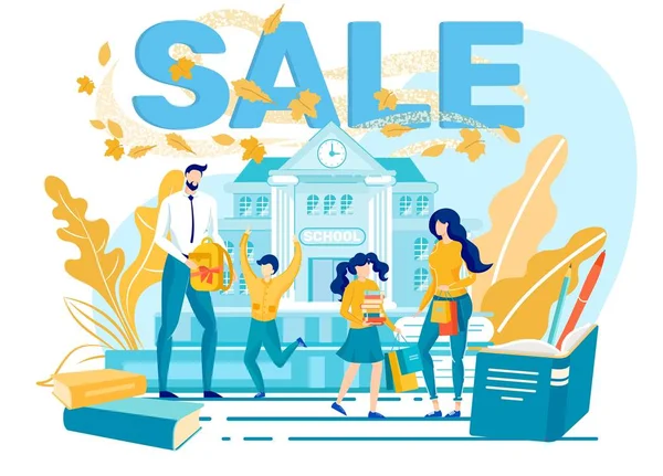 Back to School Autumn Sale Flat Vector Concept — Stok Vektör