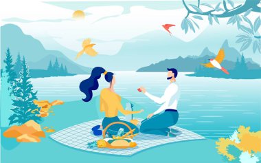 Cute Picnic in Picturesque Place Outside Town.