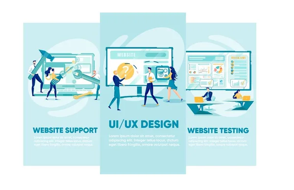 Website ondersteuning, Ui Ux ontwerp, testsite pagina 's. — Stockvector