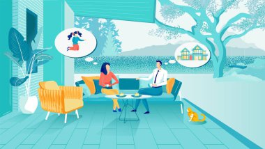 Couple Sit on Terrace near Luxury House Dreaming.