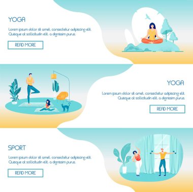 Sport and Yoga for Family Header Banner Flat Set