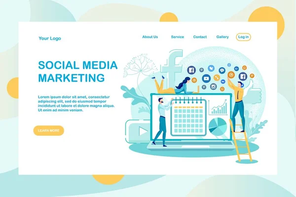 Plantilla de landing page plana de Social Media Marketing — Vector de stock