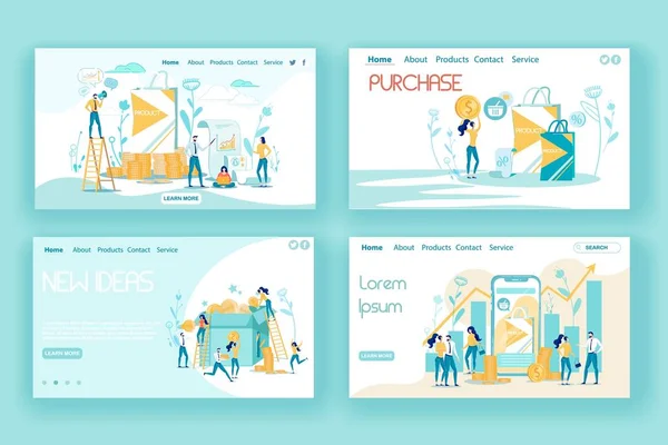 Produkt en verkoop Winstgevendheid Landing Page Set — Stockvector