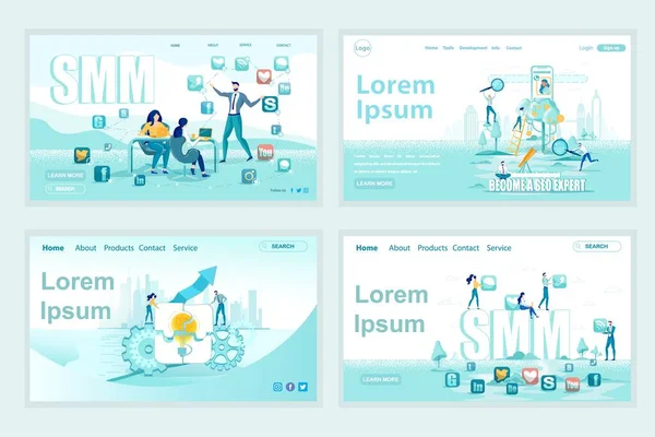 SMM and SEO Training Four Landing Page Templates — 스톡 벡터