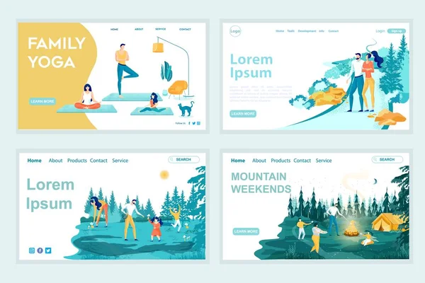 Happy Family Weekends Motivation Landning Page Set — Stock vektor