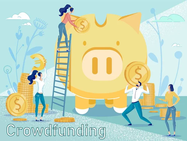 Crowdfunding y Nuevas Ideas Cartel plano de inversión — Vector de stock