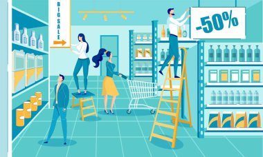 Süpermarket Düz Çizgi Film Reklamında Satışlar