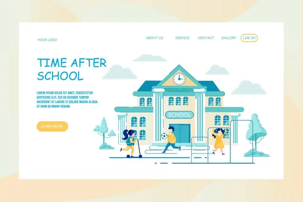 Joyful Time after School Flat Landing Page Design — Stockvector