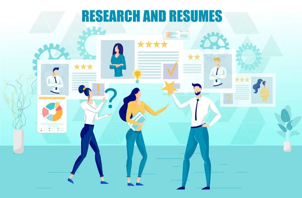 Research and Candidates Resumes, Recruitment. — Stockvector