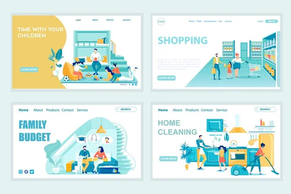 Familie tijdverdrijf samen ontwerp landing Page Set — Stockvector