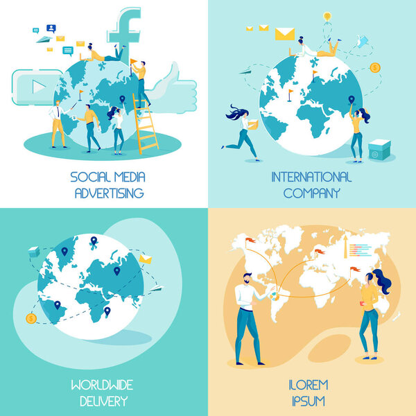 Worldwide Delivery Flat Social Media Banners Set