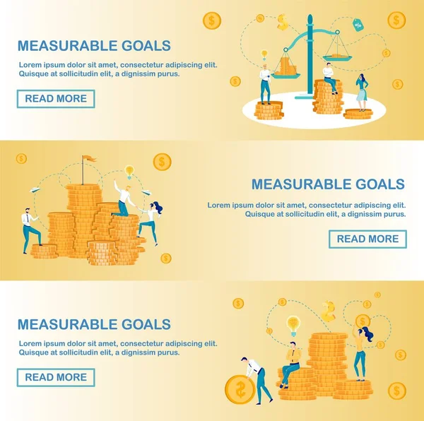 Measurable Goals Web Banners Vector Templates Set — Stock vektor