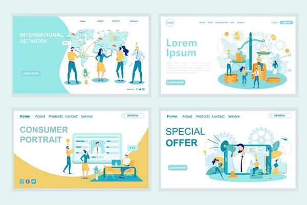 World Network Landing Page Vector Template Set — 스톡 벡터