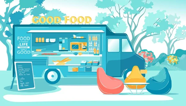 Street Food and Drink Truck Transport in City Park — Stockový vektor