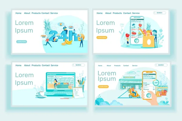 Food Internet Store Sale Landing Page Template Set — Wektor stockowy