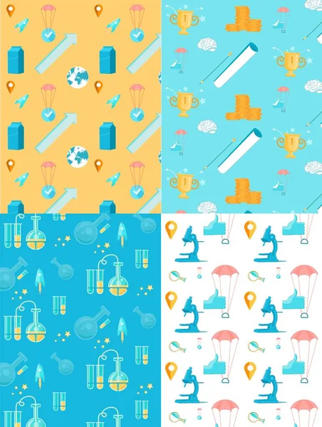 Seamless Patterns Set with Science Infographic. — ストックベクタ