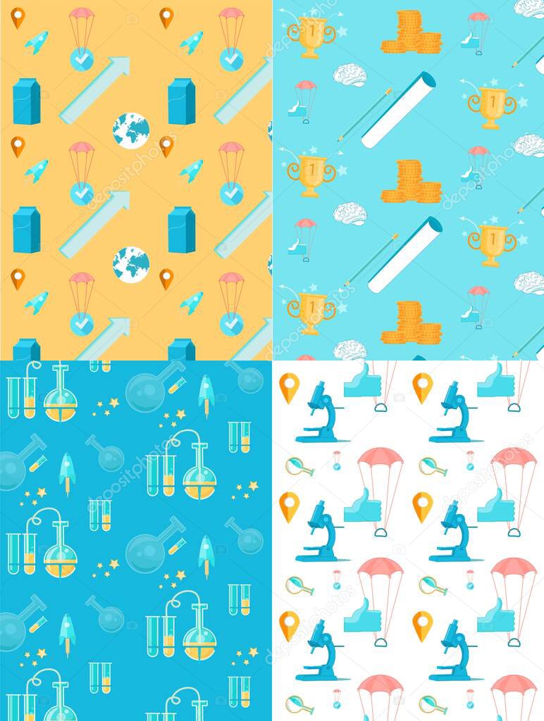 Seamless Patterns Set with Science Infographic.