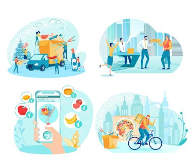 Restaurant Tasty Lunch Ordering Illustrations Set