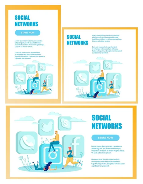 Social Networks Digital Communication Banner Set — Διανυσματικό Αρχείο
