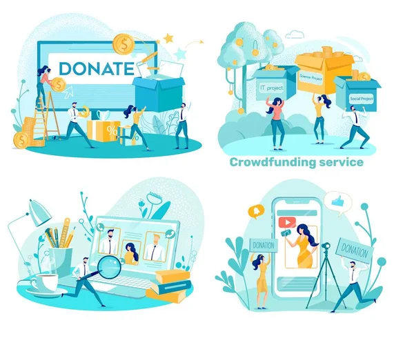 Donate and Crowdfunding Service Different Projects — Stockvector