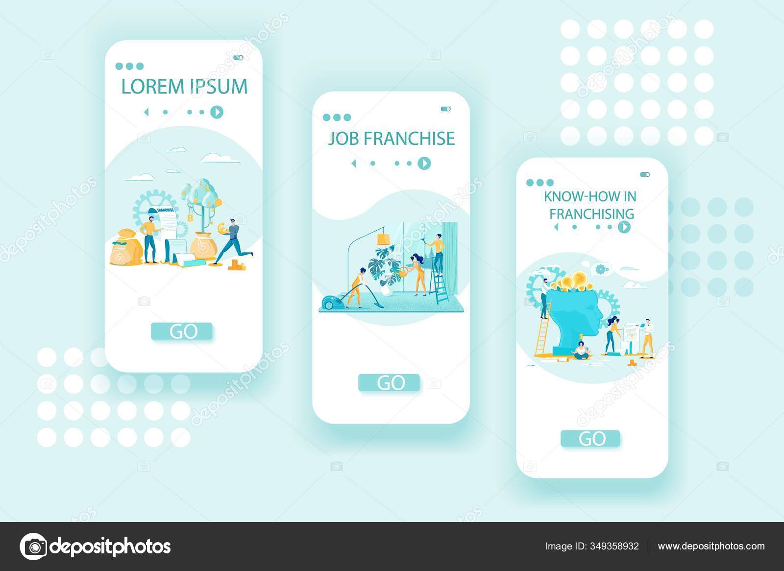 Franchise Onboarding Mobile App Pages Flat Set Stock Vector Image by