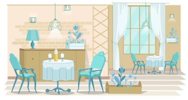 Cozy Interior Small Cafe, Vector Illustration.