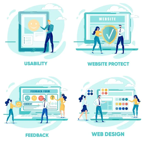 Usability, Website Protect, Feedback, Web Design. — стоковий вектор