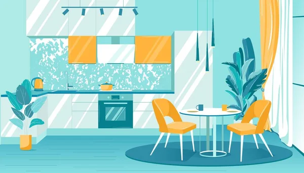 Ilustración Acogedora cocina interior en apartamento . — Vector de stock