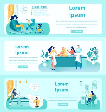 Women Distance Workplace Web Banner Templates Set
