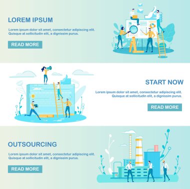Vector Illustration Start Now, Outsourcing, Set.