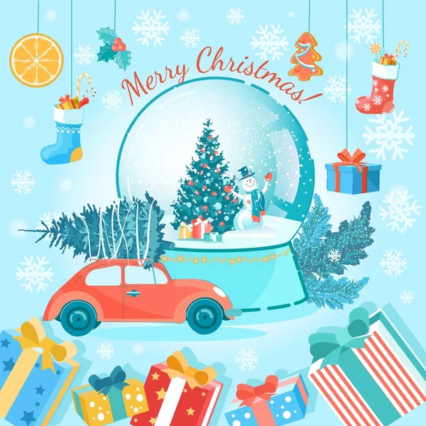 Merry Christmas Greeting Card with Festive Stuff — Stockvektor