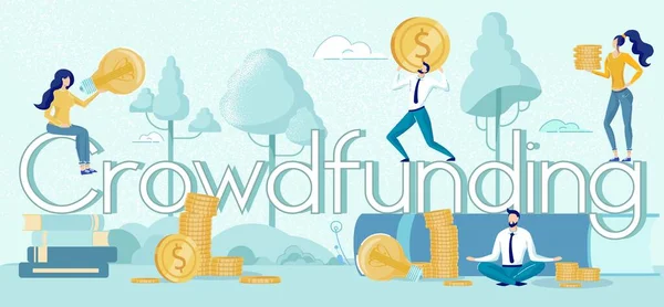 Crowdfunding Palabra con gente pequeña Ilustración — Vector de stock