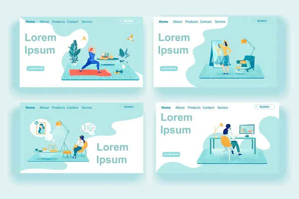 Vrouw Relaxatie Ideeën Landing Page Templates Set — Stockvector