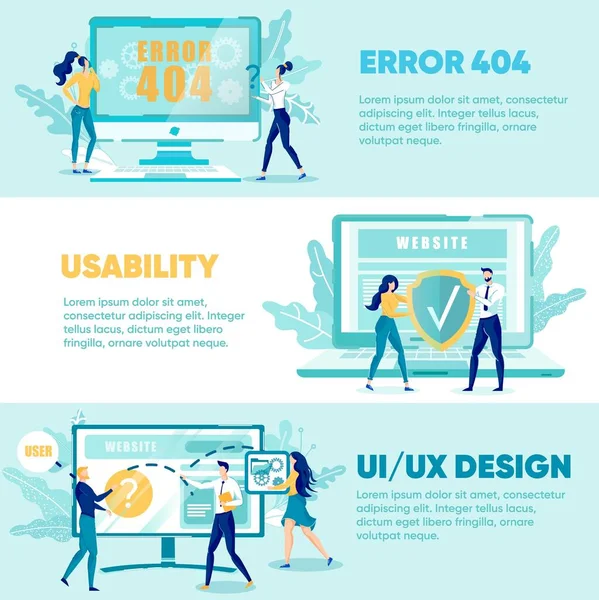 Σφάλμα 404, Usability, Ui Ux Design Website Flat — Διανυσματικό Αρχείο