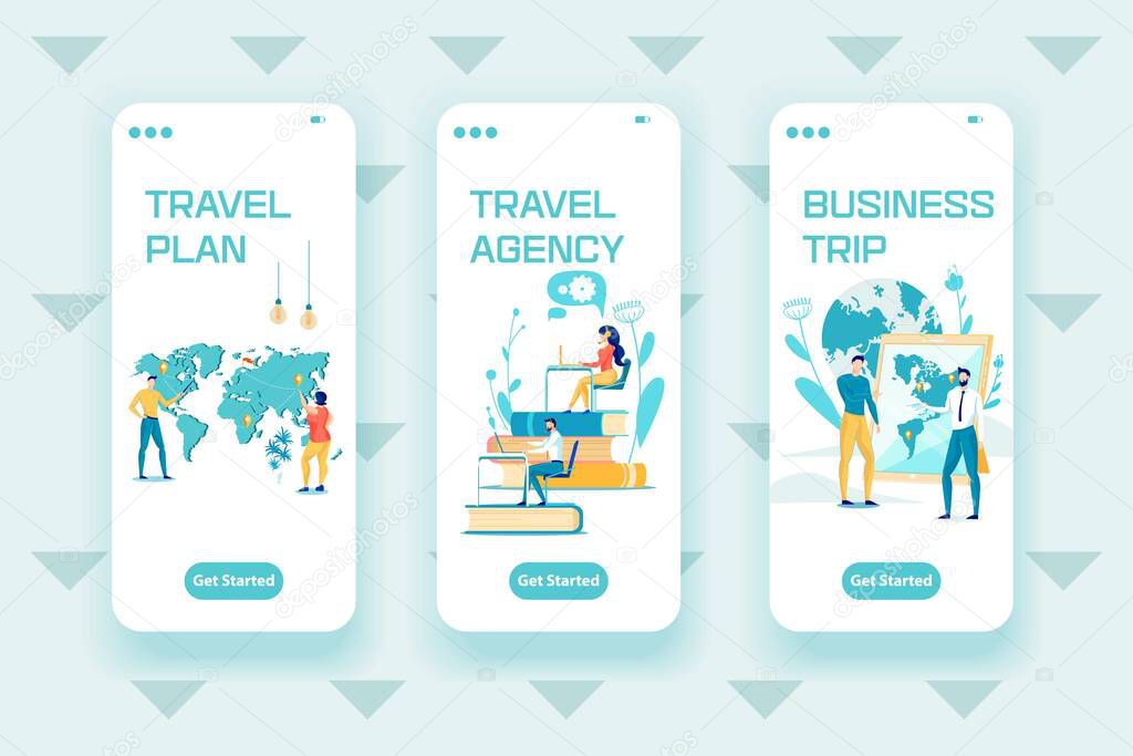 Travel Planning Onboarding Mobile Page Flat Set