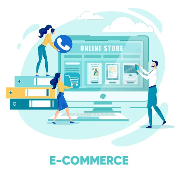 Sviluppo e-commerce, Vendere nel Negozio Online . — Vettoriale Stock