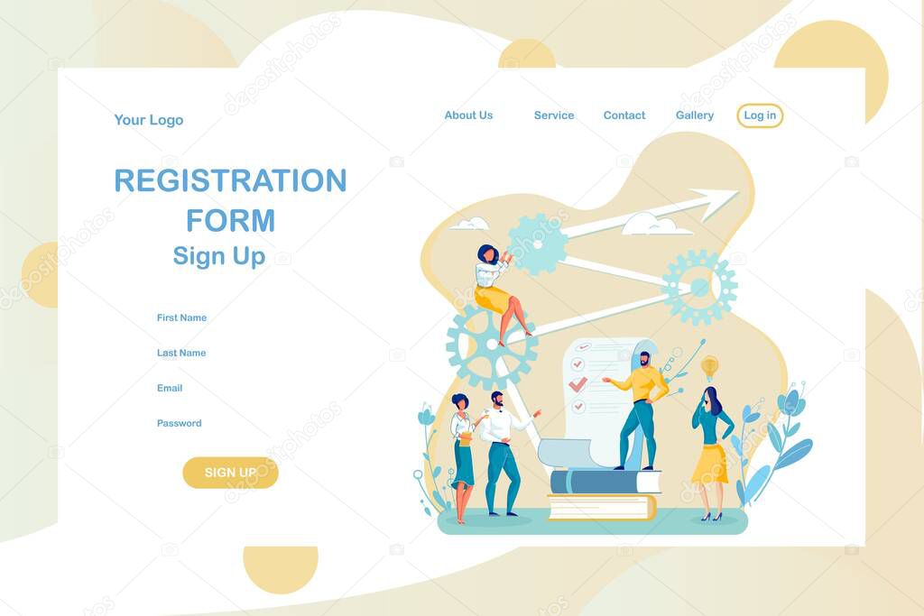 Maximizing New Users and Increasing Conversion Rates with Effective Signup Page. Registration Form Template. Five Membered Marketing Team Brainstorming and Making Check List for Customer.