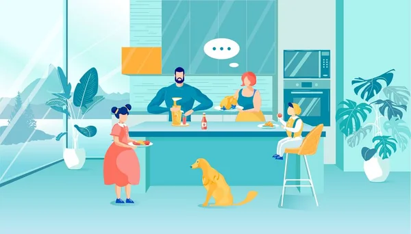 Famille heureuse avec enfants Cuisine à la maison — Image vectorielle