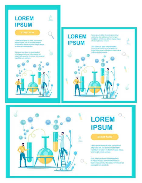 Zestaw płaskich banerów do przeprowadzania eksperymentów chemicznych. — Wektor stockowy