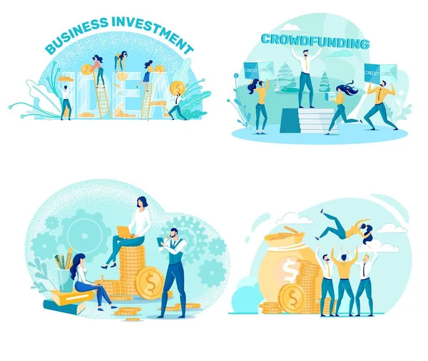 Inversión empresarial, crowdfunding y trabajo . — Vector de stock