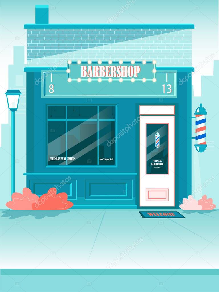 Barbershop Building with Storefront on City Street