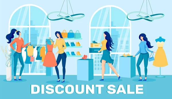 Vente en Femme Magasin de vêtements Flat Vector Concept — Image vectorielle